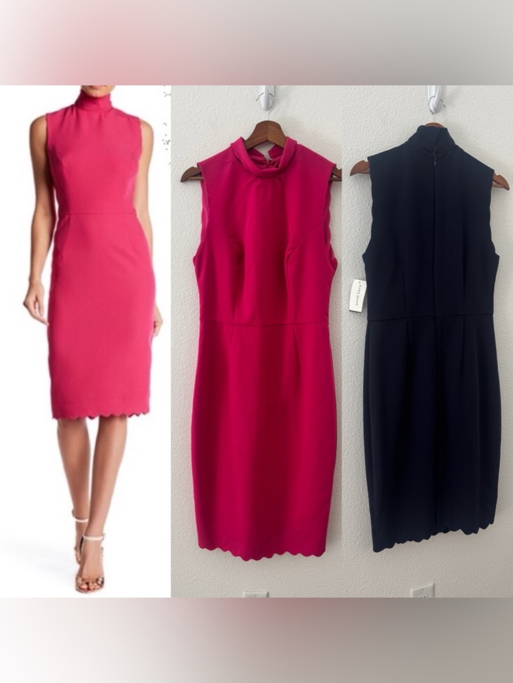 Alexia Admore NWT BUNDLE (2) Sheath Dress Mock Neck Scallop Hem Small Pink Navy